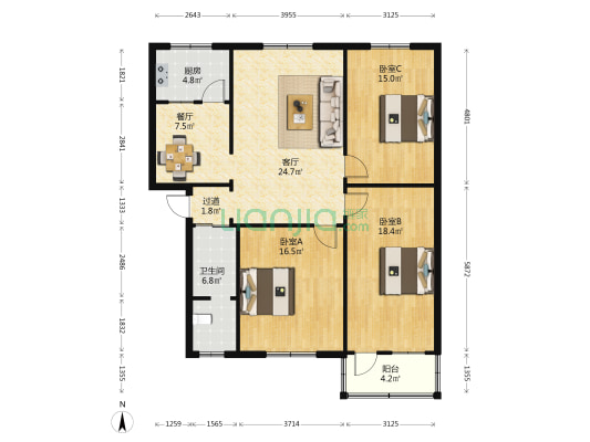 化工厂家属院(新郑市) 3室2厅1卫 116平方