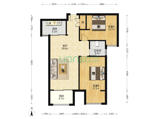 福垟家园 2室1厅1卫 98平方