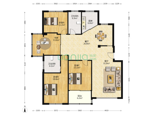 里仁花园二期 4室2厅2卫 179平方
