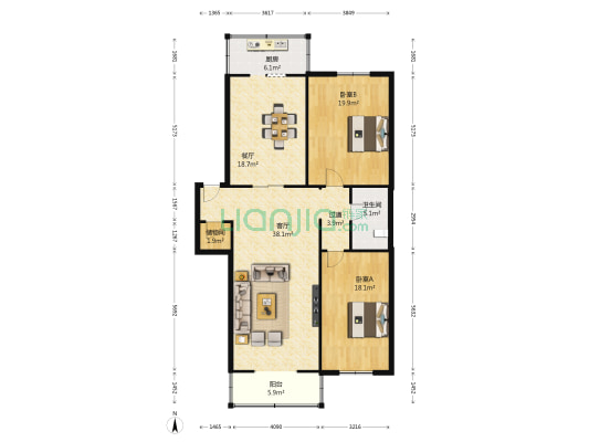 翠韵里 2室2厅1卫 133平方