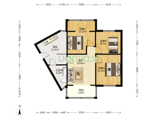 东环路447号 3室1厅1卫 81平方