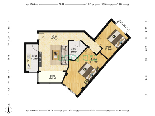 兰机新区南区 2室1厅1卫 83平方