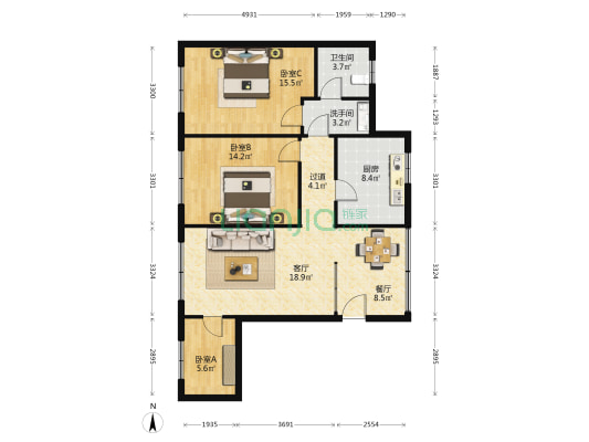 岳巷子5号 3室2厅2卫 103平方