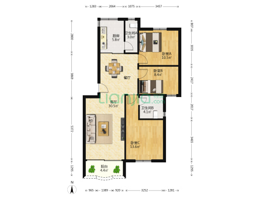 岐江苑 3室1厅2卫 106平方