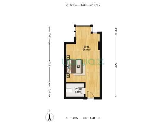 蓝钻天成 1室0厅1卫 44平方