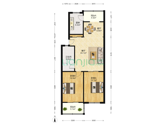 保山北里 2室2厅1卫 106平方