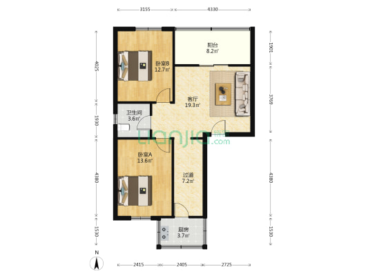 绿竹园小区 2室1厅1卫 73平方