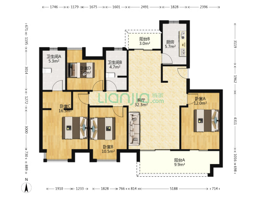 中旅名门府 4室1厅2卫 128平方