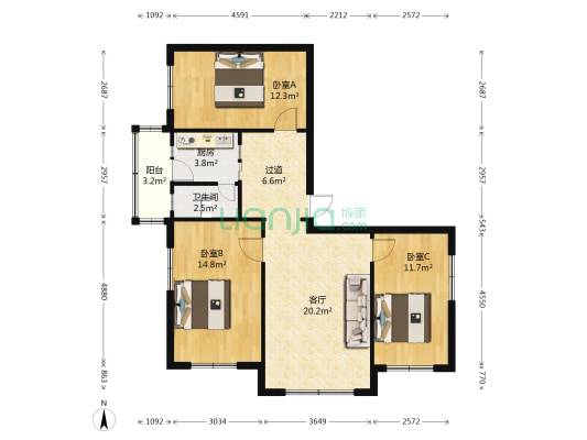 五五路（南山商圈） 3室1厅1卫 94平方