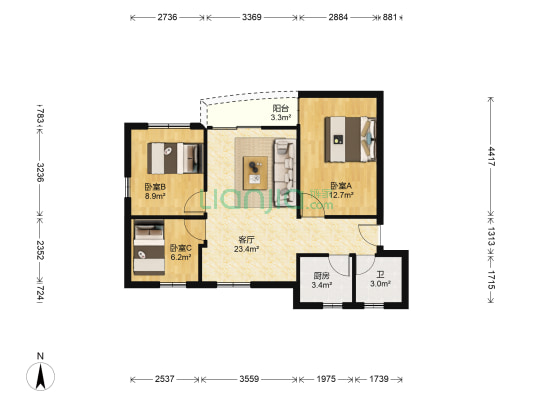 第二金碧花园 3室1厅1卫 81平方