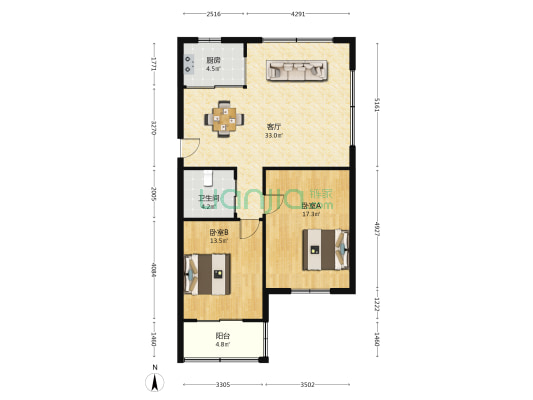 金州楼 2室1厅1卫 96平方