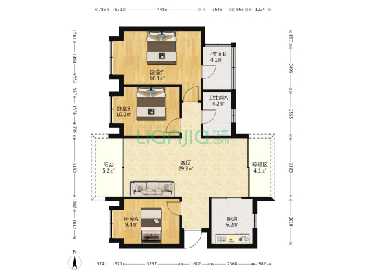 城投中南智在云辰 3室1厅2卫 110平方