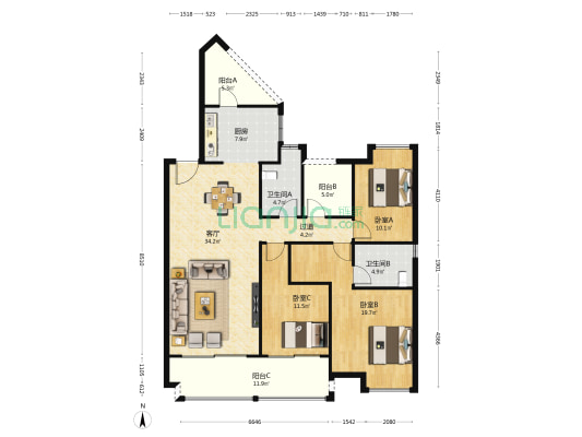 国瑞北滨熙岸 3室1厅2卫 141平方