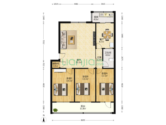 金安楼 3室2厅1卫 120平方