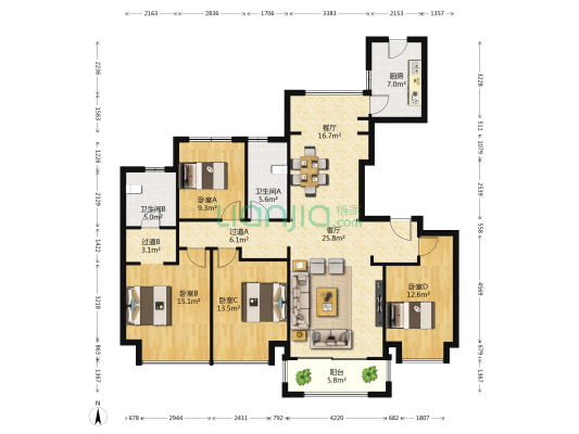 北辰旭辉铂悦金陵 4室2厅2卫 153平方