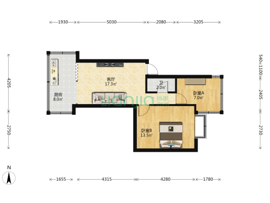 观音寺56号 2室1厅1卫 43平方