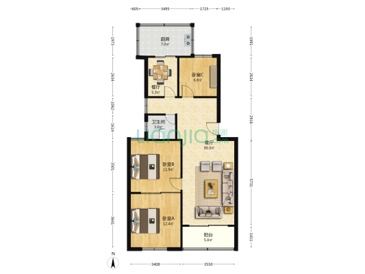 设计规划巷 3室2厅1卫 92平方