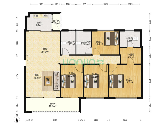 水岸湾豪庭 4室2厅3卫 175平方