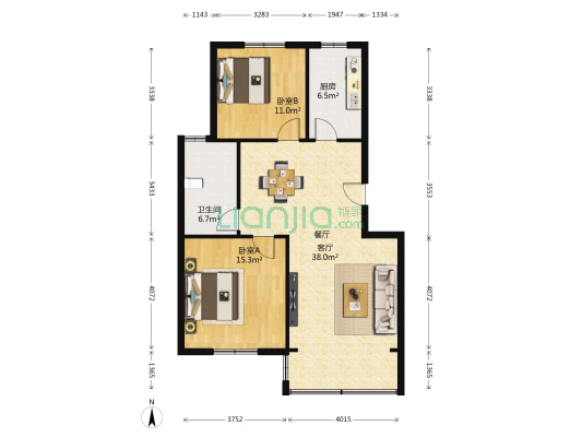 东盛佳苑 2室1厅1卫 90平方