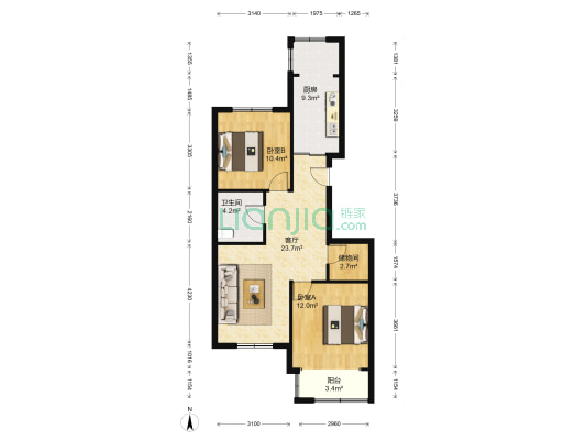 大唐四季花园 2室1厅1卫 98平方