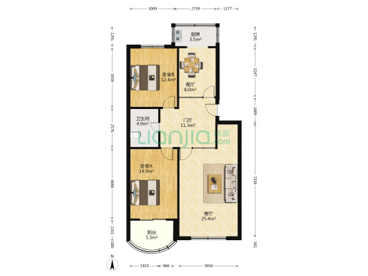 斯大林路 2室2厅1卫 105平方
