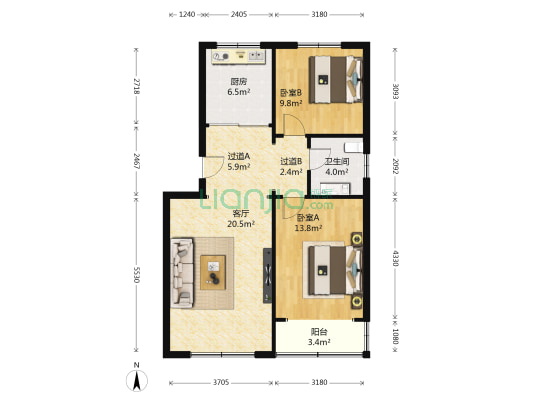 黄岛社区 2室1厅1卫 87平方