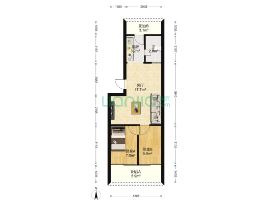聚丰苑小区 2室1厅1卫 56平方