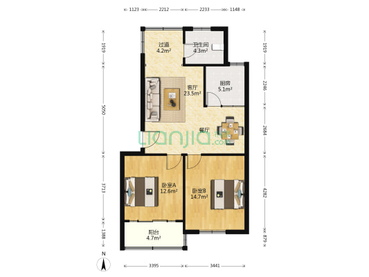 组织部交警家属院 2室1厅1卫 90平方