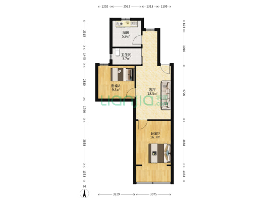 马山公寓 2室1厅1卫 67平方