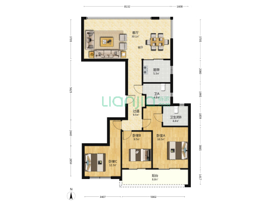 外滩尚品 3室1厅2卫 139平方
