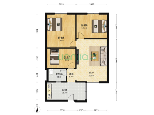 上海大道49号 3室1厅1卫 95平方