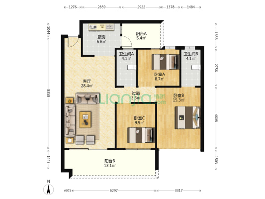 凤凰阁小区 3室1厅2卫 111平方