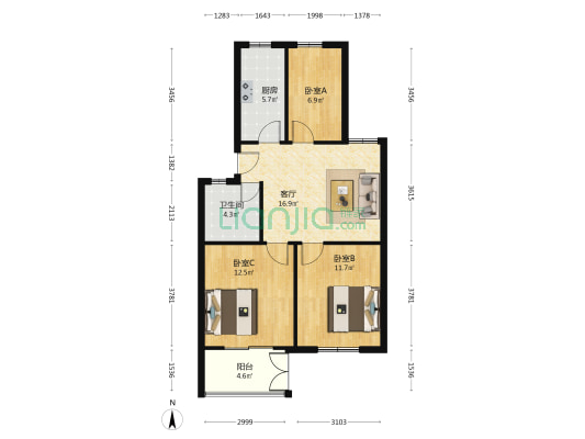 舒馨花园北区 3室1厅1卫 76平方
