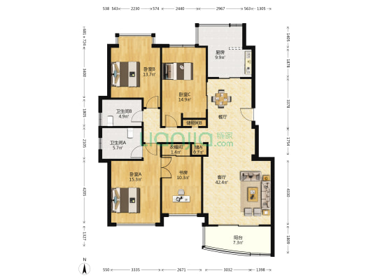 雍景园 4室1厅2卫 155平方