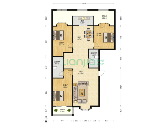 仁达锦苑 3室2厅2卫 163平方