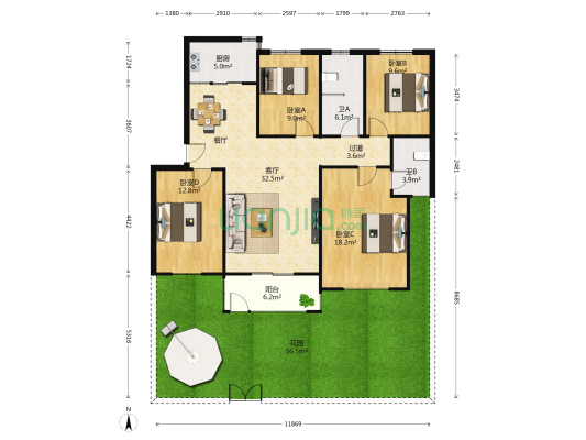 碧水蓝城二期 4室1厅2卫 138平方