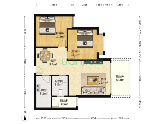 翠菁苑 2室2厅1卫 77平方