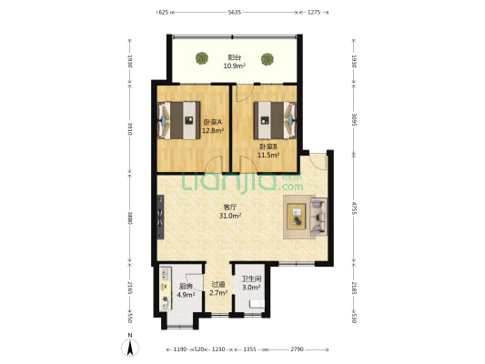 枫桥湖社区 2室1厅1卫 80平方