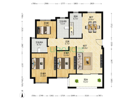景瑞兰亭 3室2厅2卫 115平方