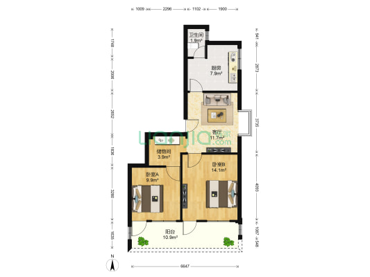 公园北路 2室1厅1卫 72平方