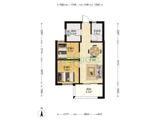建发悦府 2室1厅1卫 60平方