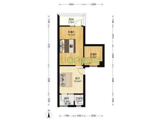 读书院 2室1厅1卫 46平方