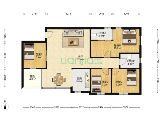 华景新城雅景园 4室1厅2卫 110平方