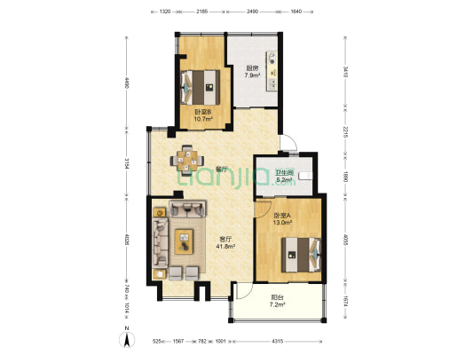 燎原新苑 2室1厅1卫 95平方