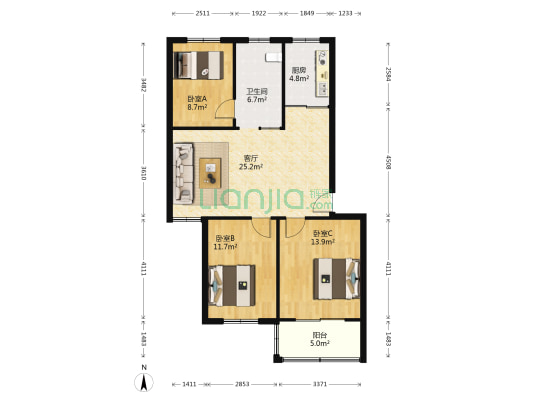 新铜花苑清风园 3室1厅1卫 95平方