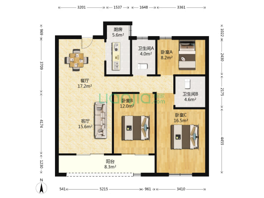 白麓城三期大悦墅 3室2厅2卫 109平方