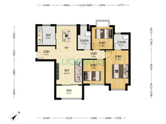 联发臻荣府 3室1厅2卫 99平方