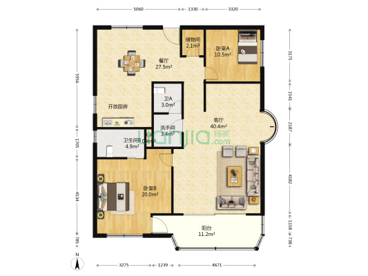 盛世华庭 2室2厅3卫 150平方