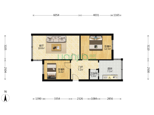 东二道街64号 2室1厅1卫 65平方