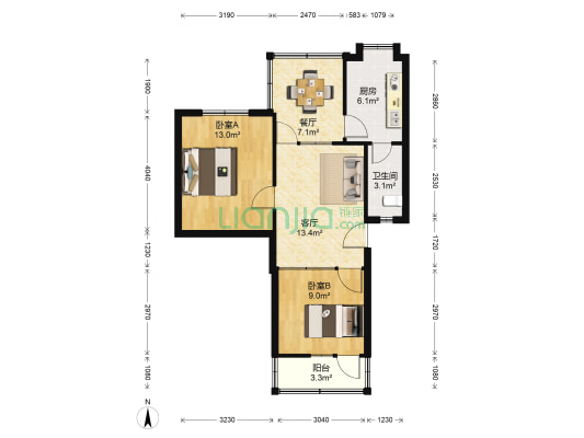 成钢新小区 2室2厅1卫 66平方